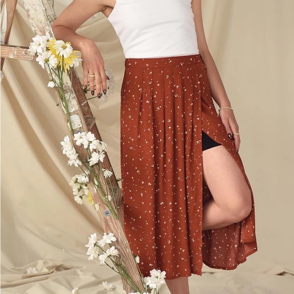 Terracotta Lily Midi Pleated Skirt